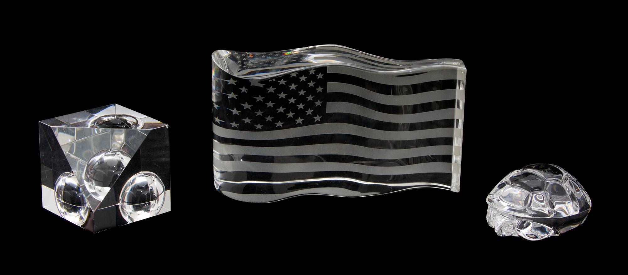 Three Steuben Crystal Paperweights Height of largest 3 1/4 inches. — 20TH CENTURY