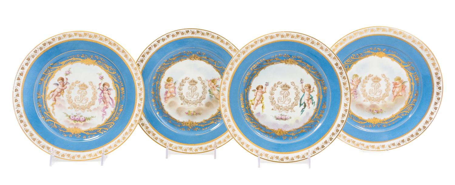 A Set of Four Sevres Porcelain Plates Diameter 9 3/4 inches.