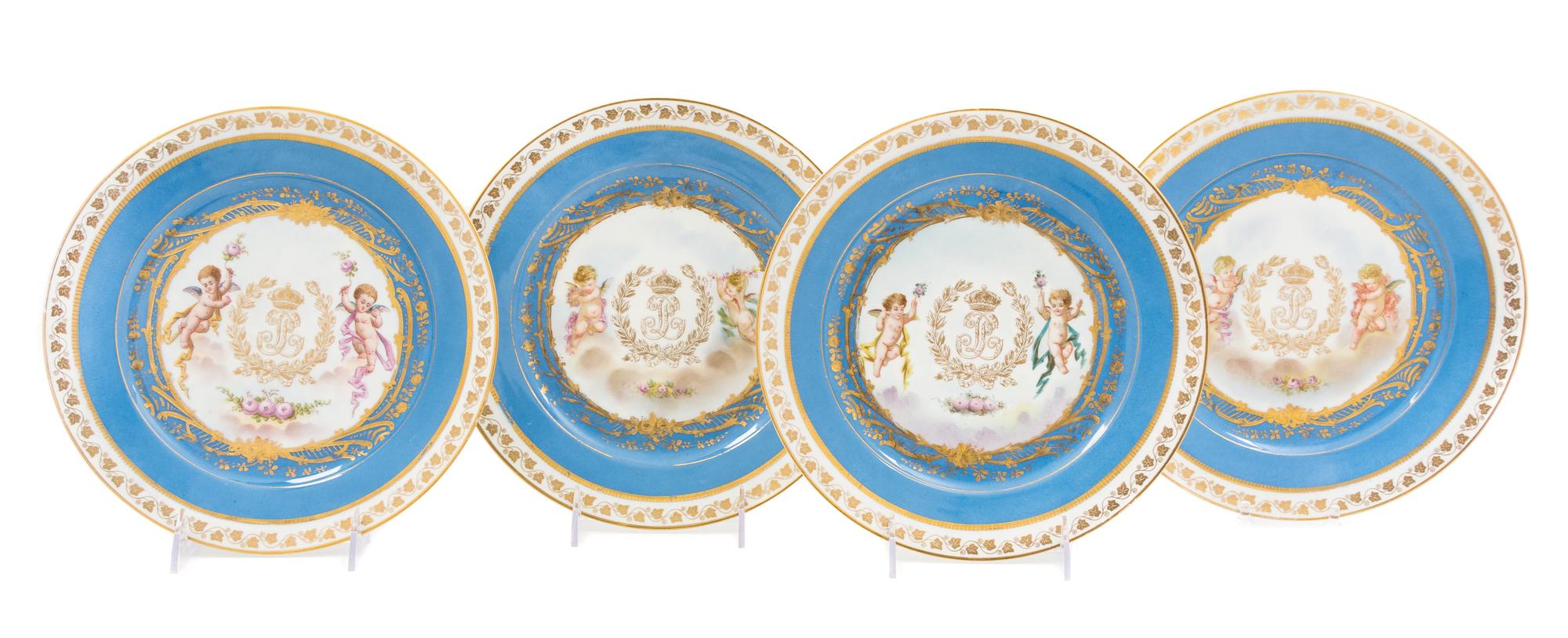 A Set of Four Sevres Porcelain Plates Diameter 9 3/4 inches.
