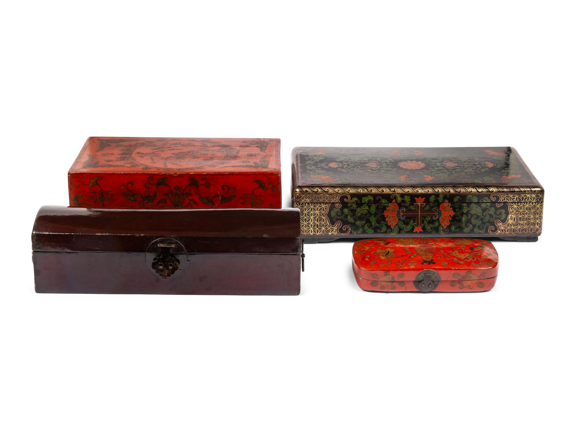 Four Chinese Polychrome Lacquered Boxes