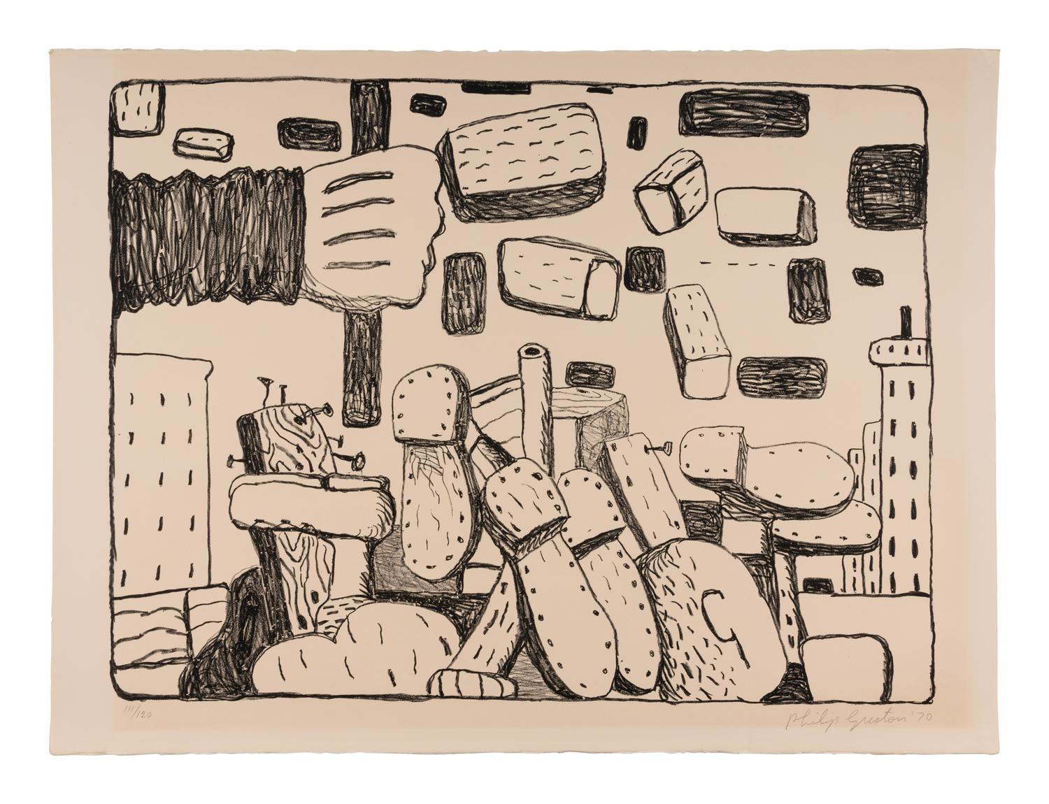 9 Plates from Ten Lithographs by Ten Artists Including works by Alex Katz, Jack Beal, Fairfield Porter, James Brooks, Red Grooms, Chaim Gross, Philip Guston, Richard Lindner, and Robert Andrew Park.
