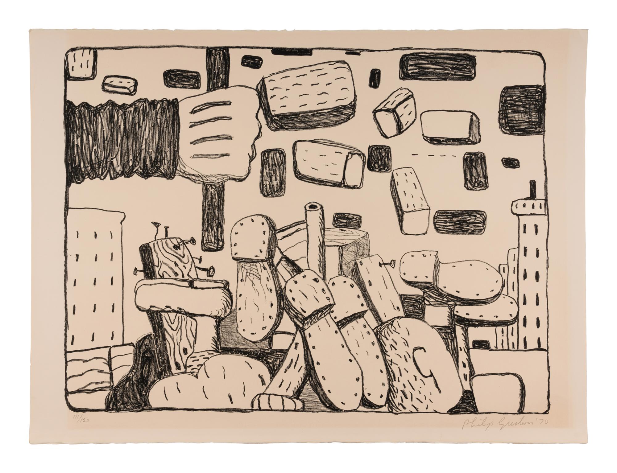9 Plates from Ten Lithographs by Ten Artists Including works by Alex Katz, Jack Beal, Fairfield Porter, James Brooks, Red Grooms, Chaim Gross, Philip Guston, Richard Lindner, and Robert Andrew Park.
