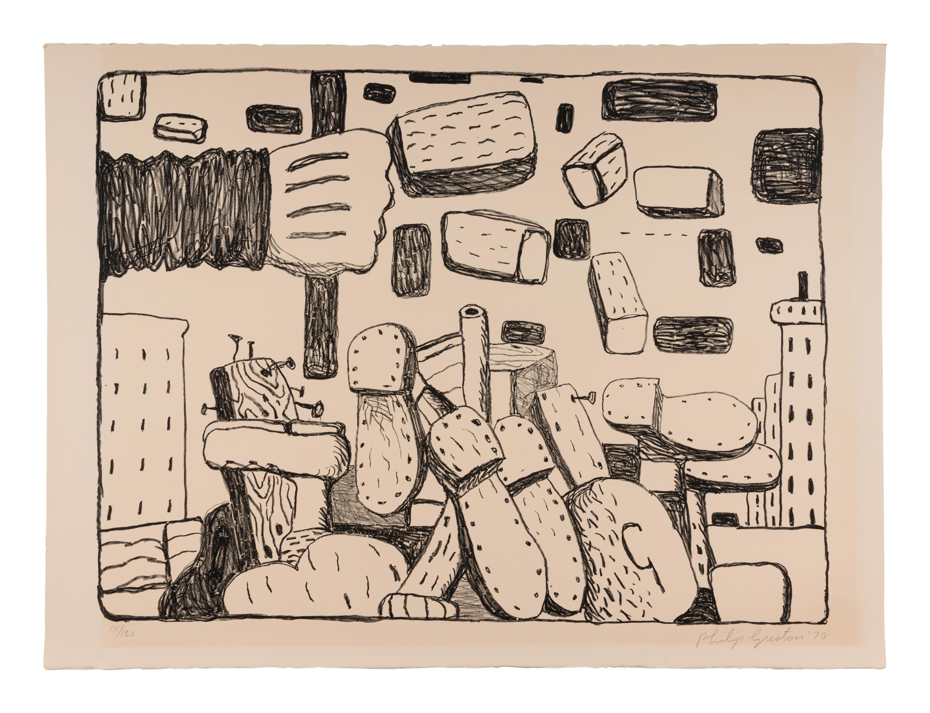 9 Plates from Ten Lithographs by Ten Artists Including works by Alex Katz, Jack Beal, Fairfield Porter, James Brooks, Red Grooms, Chaim Gross, Philip Guston, Richard Lindner, and Robert Andrew Park.