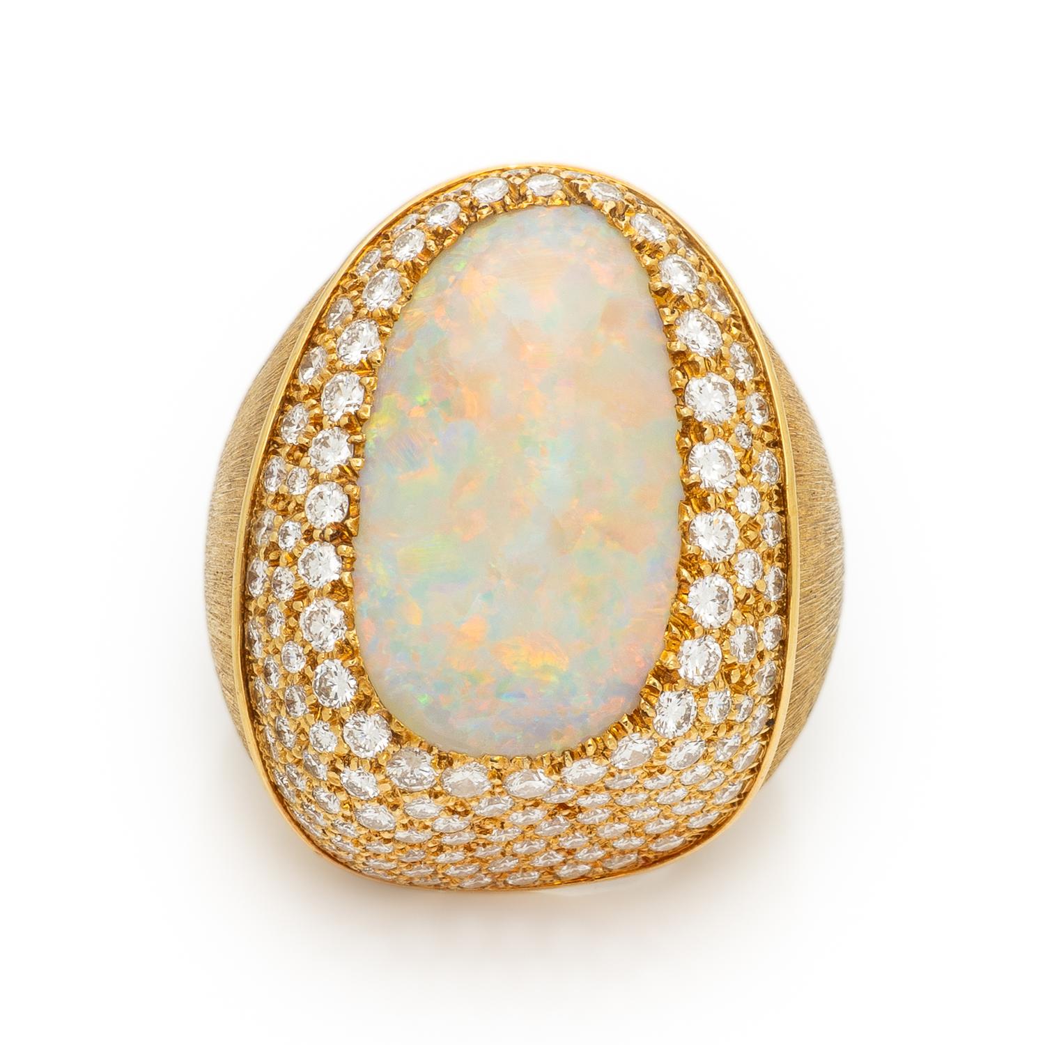 HENRY DUNAY, OPAL, DIAMOND, AND YELLOW GOLD RING