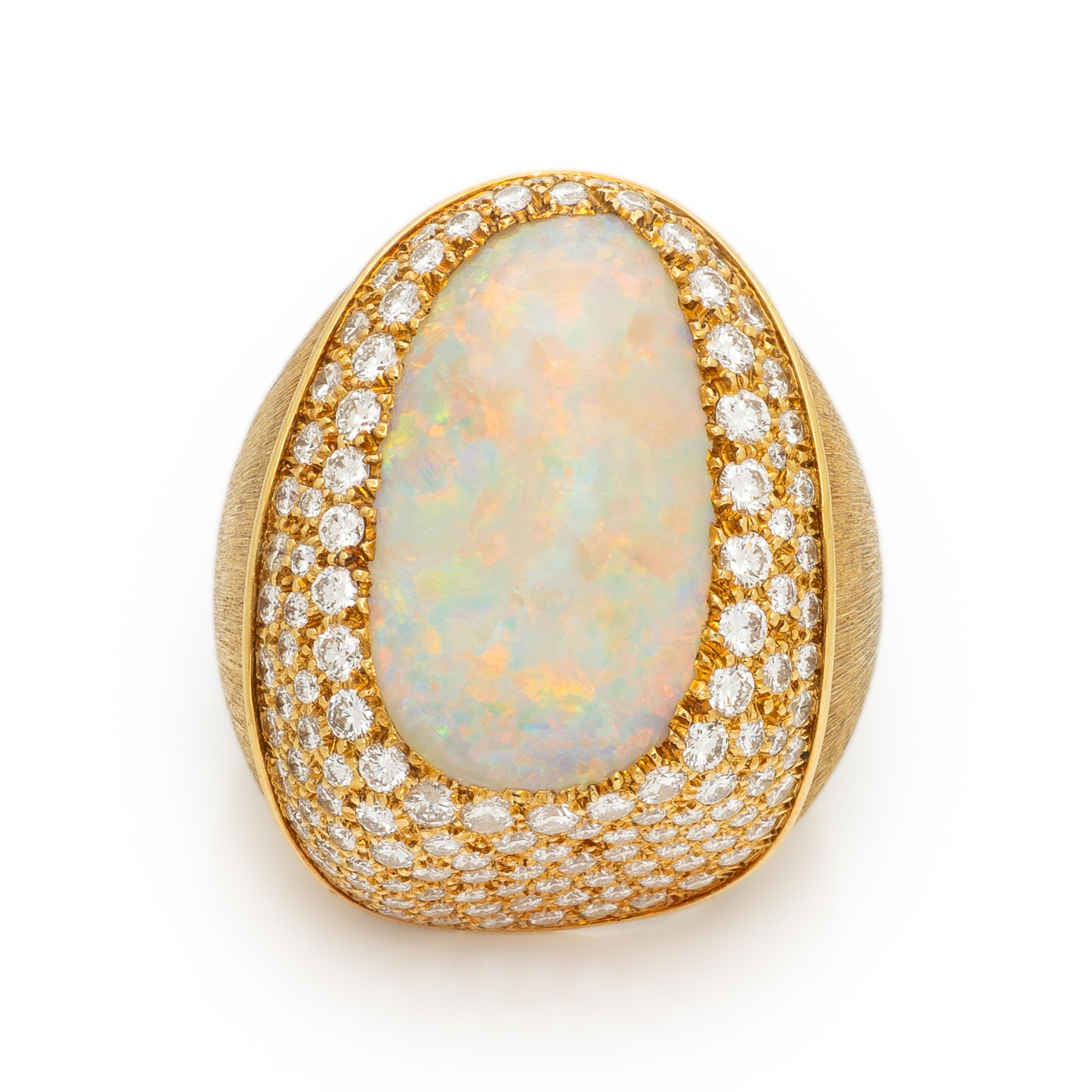 HENRY DUNAY, OPAL, DIAMOND, AND YELLOW GOLD RING