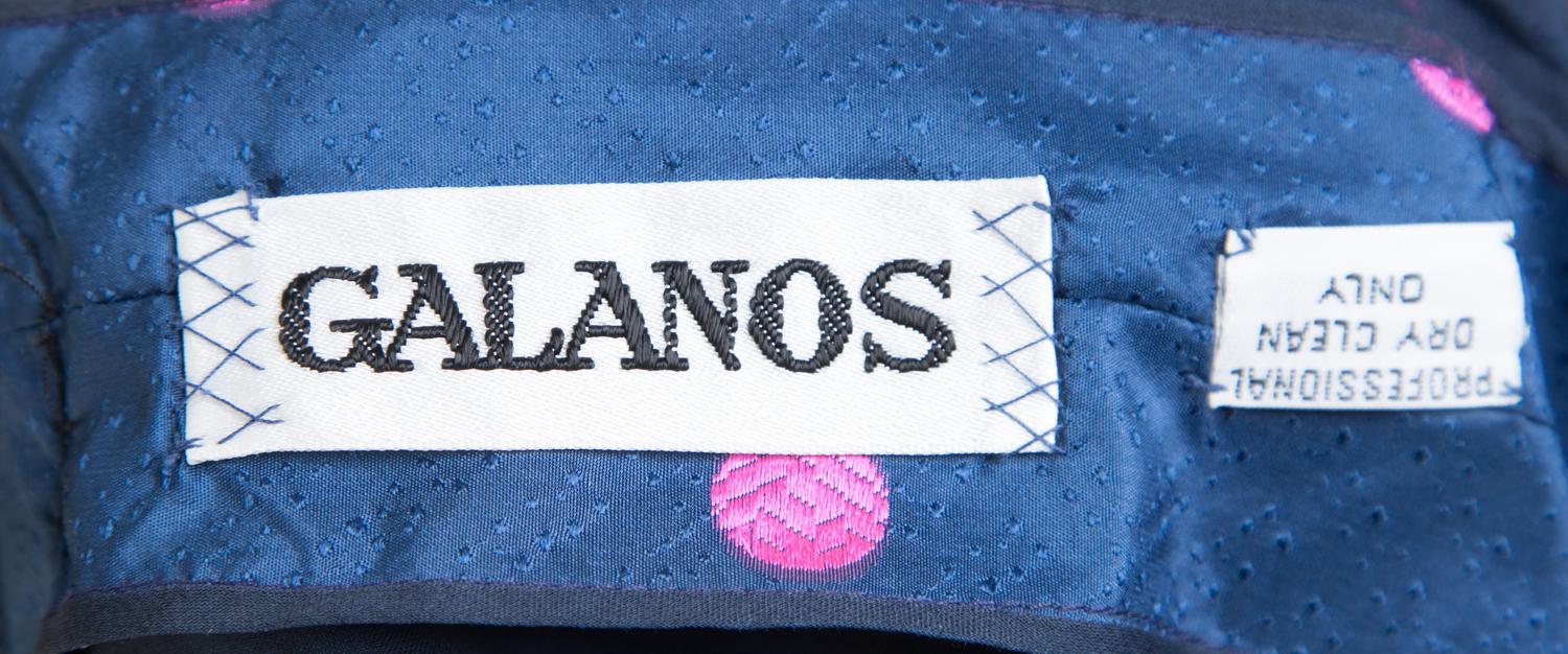 A Galanos Navy and Pink Silk Polka Dot Dress, No size; Belt: 30" x 2.75".