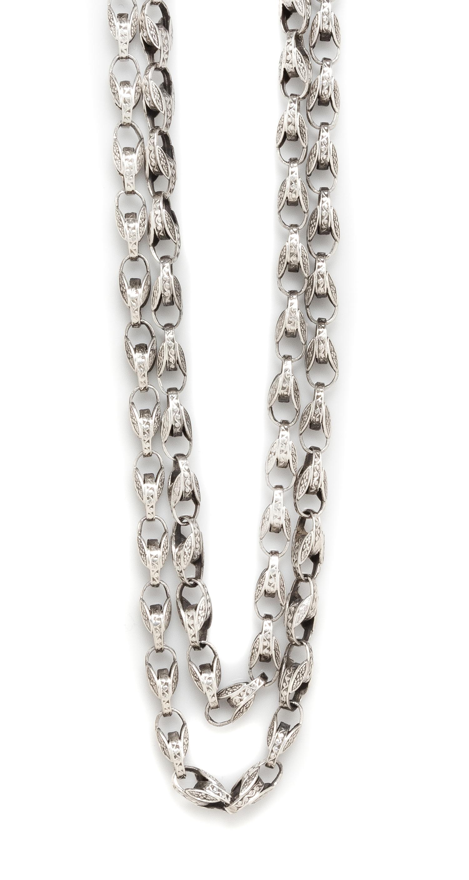 A Silver Fancy Link Longchain Necklace,