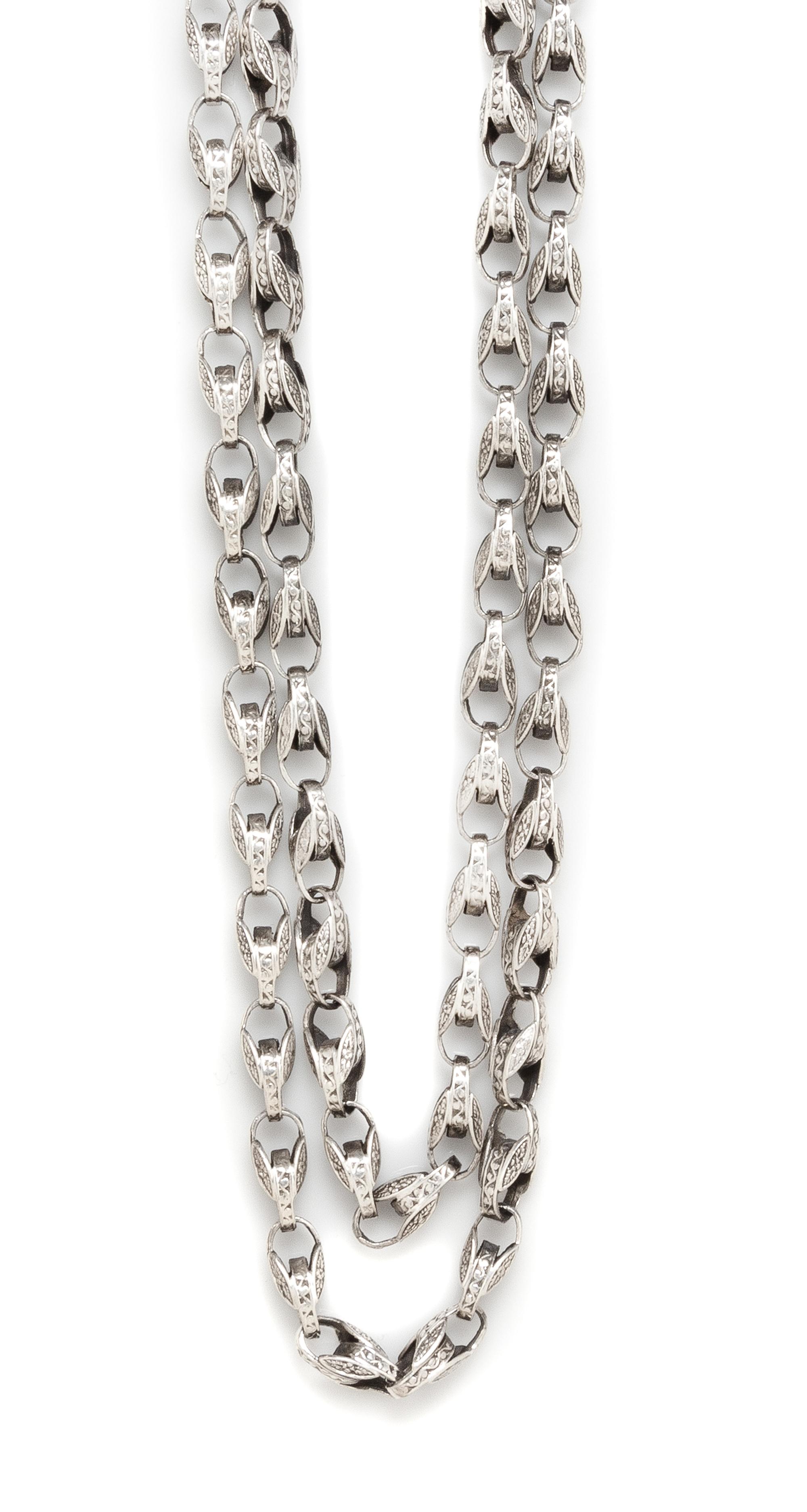 A Silver Fancy Link Longchain Necklace,