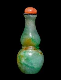 A Chinese Apple Green and Celadon Jadeite Gourd-Form Snuff Bottle