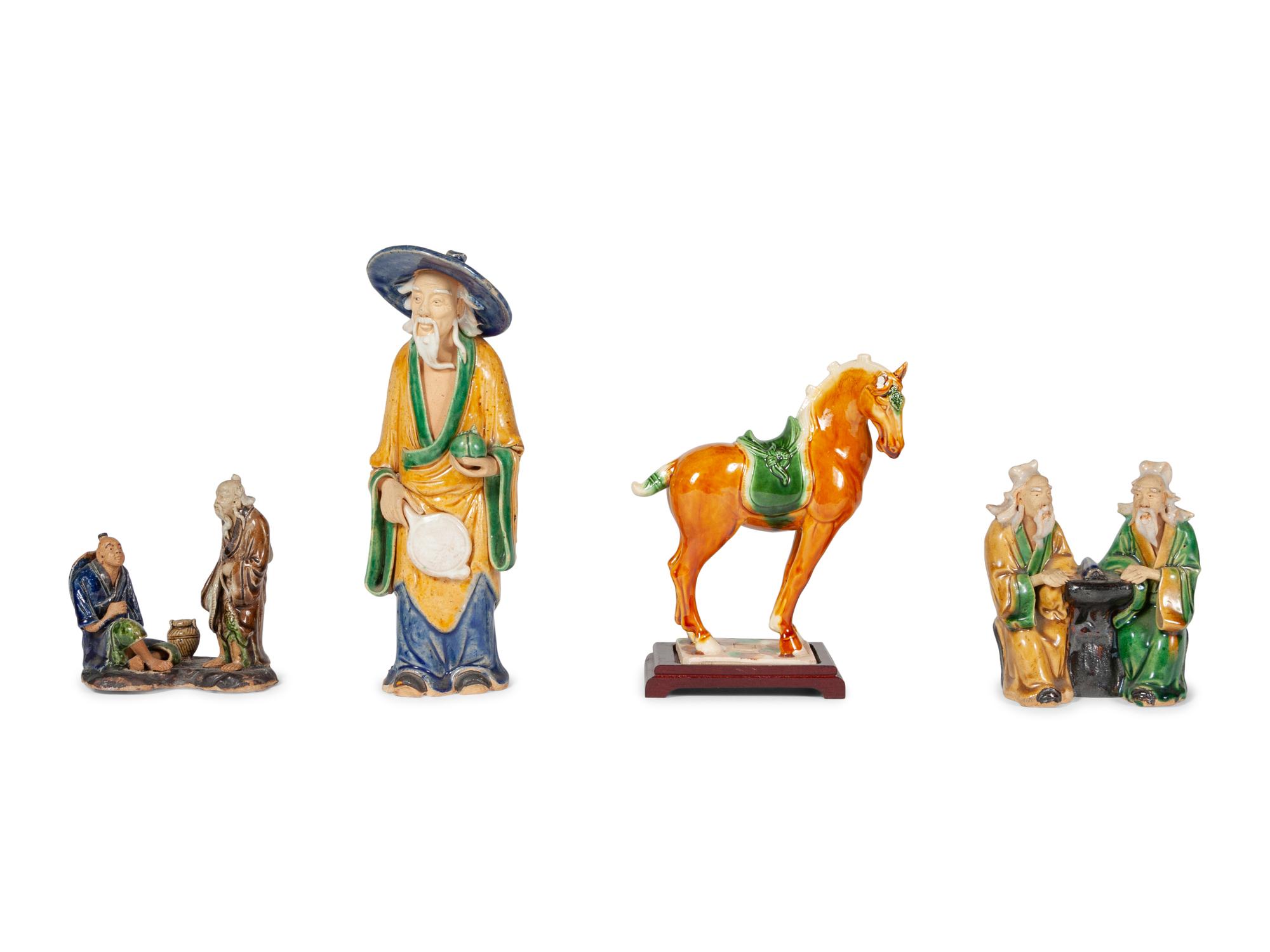 Four Chinese Sancai Glazed Porcelain Figures
