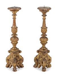 A Pair of Italian Baroque Giltwood Pricket Sticks