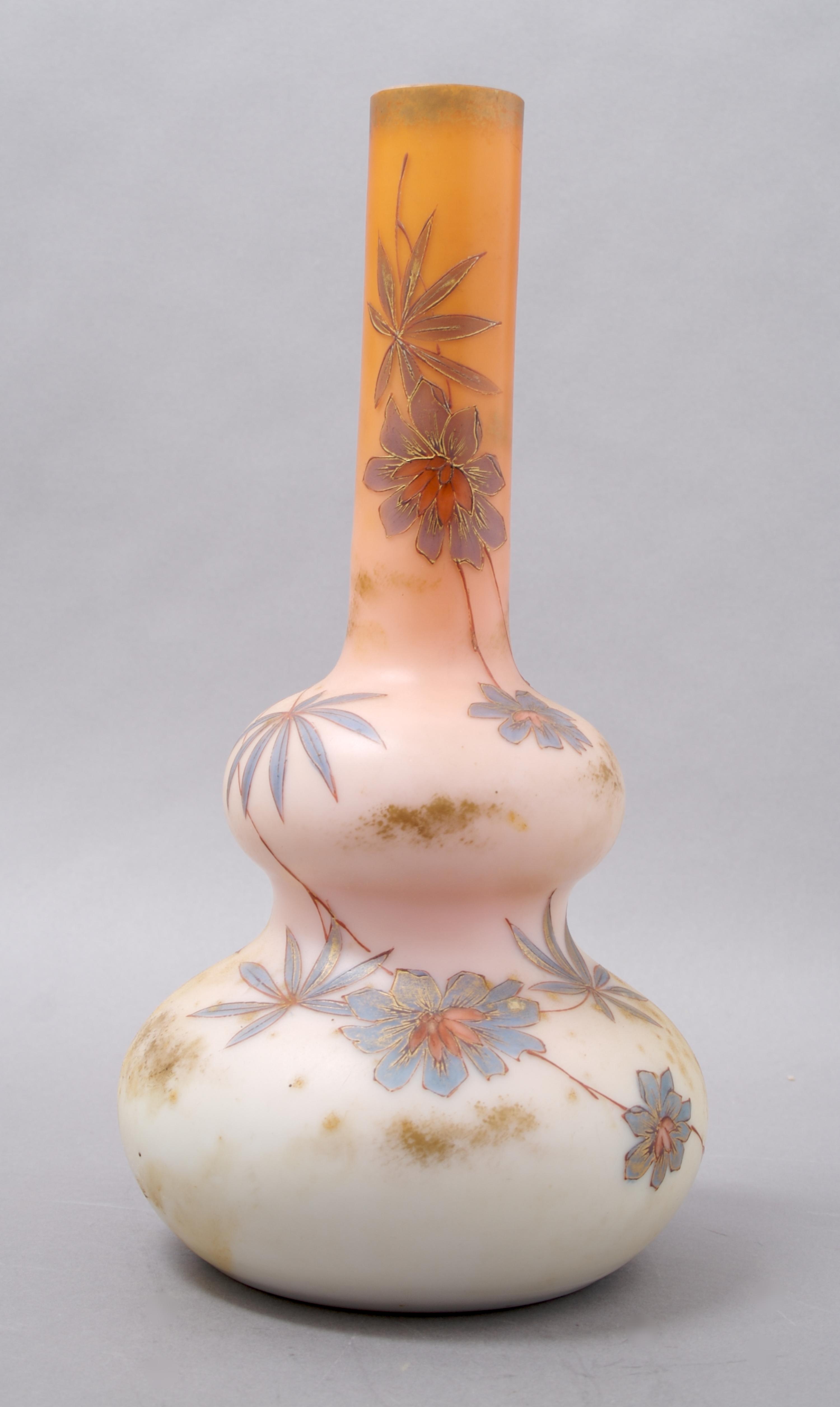 A Burmese Enameled Glass Vase, Height 12 inches.