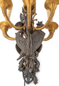 A Pair of French Neoclassical Gilt and Patinated Bronze Six-Light Wall Sconces