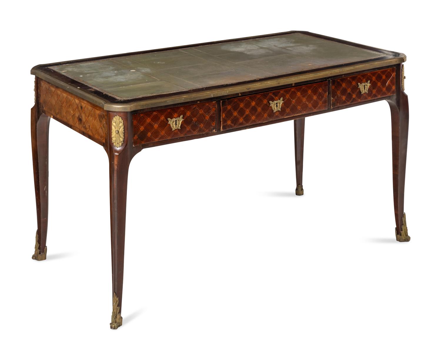 A Louis XV/XVI Transitional Style Marquetry Bureau Plat