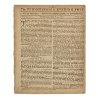 [Declaration of Independence] Rare Issue of the Pennsylvania Evening Post Reporting the Second Reading of the Declaration of Independence in New York City