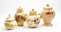 Three Royal Worcester Porcelain Covered Jars Height of tallest 8 1/4 inches. — 1893, 1901 AND 1912