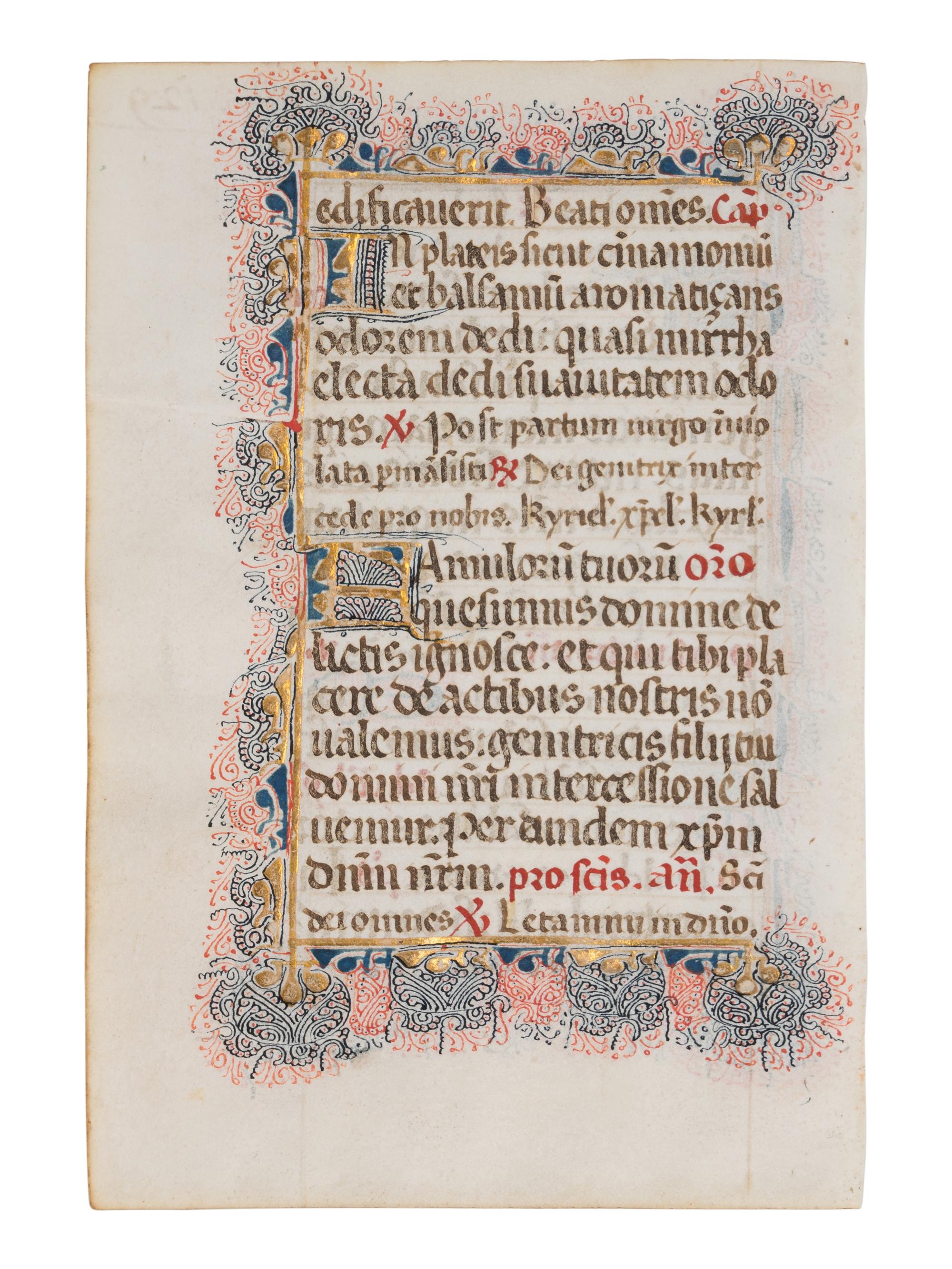 ANONYMOUS SOUTHERN FRENCH ILLUMINATOR A leaf from the “Cochon Hours,” in Latin, illuminated manuscript on parchment [France, Avignon, c. 1460-1470]