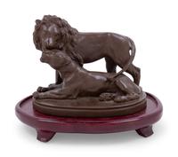 A Continental Brown Stoneware Lion Group
