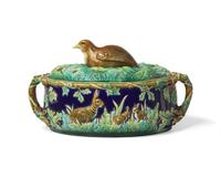 An English Majolica Covered Game Pie Tureen