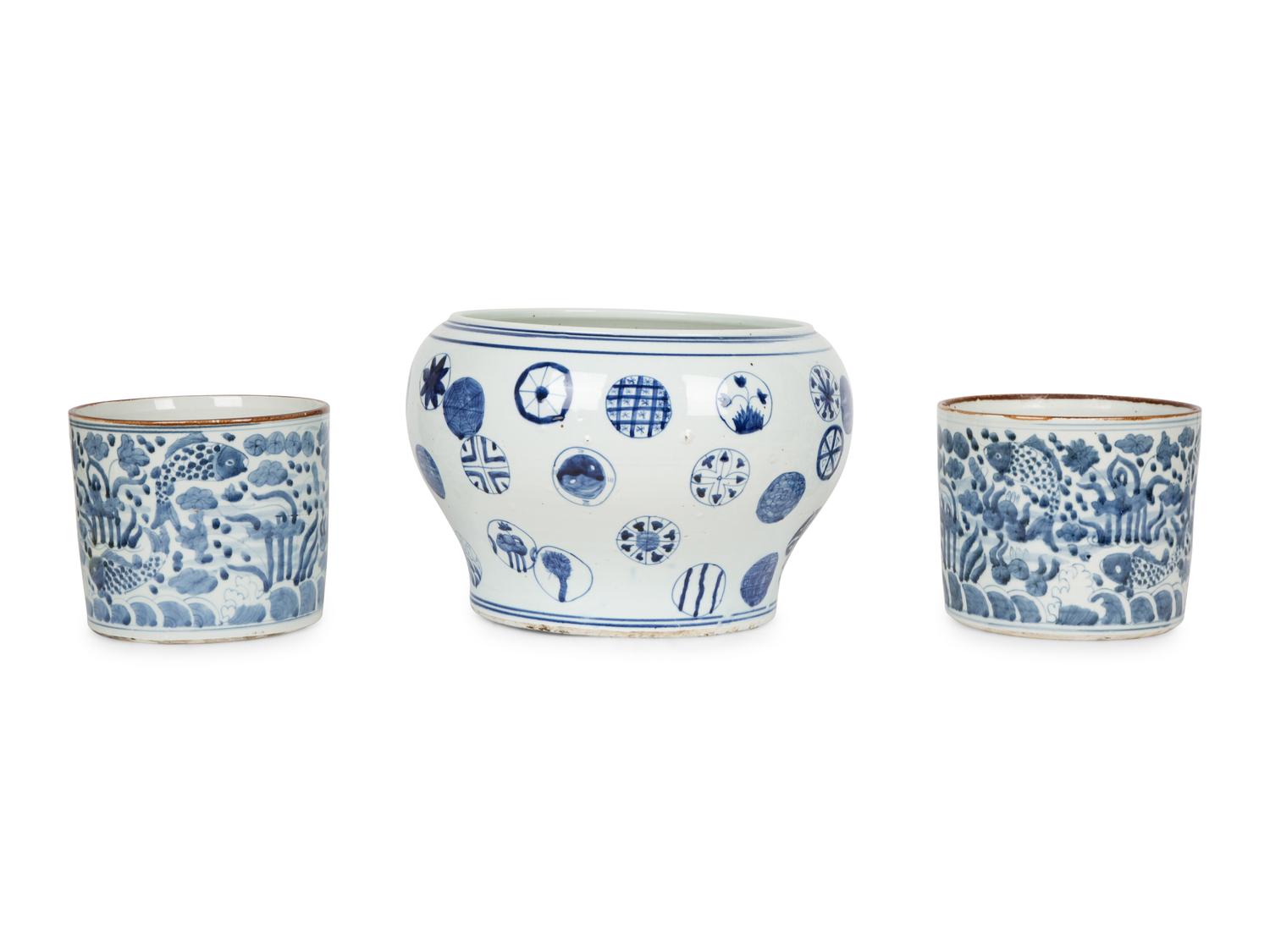 Three Chinese Blue and White Planters — 20TH CENTURY