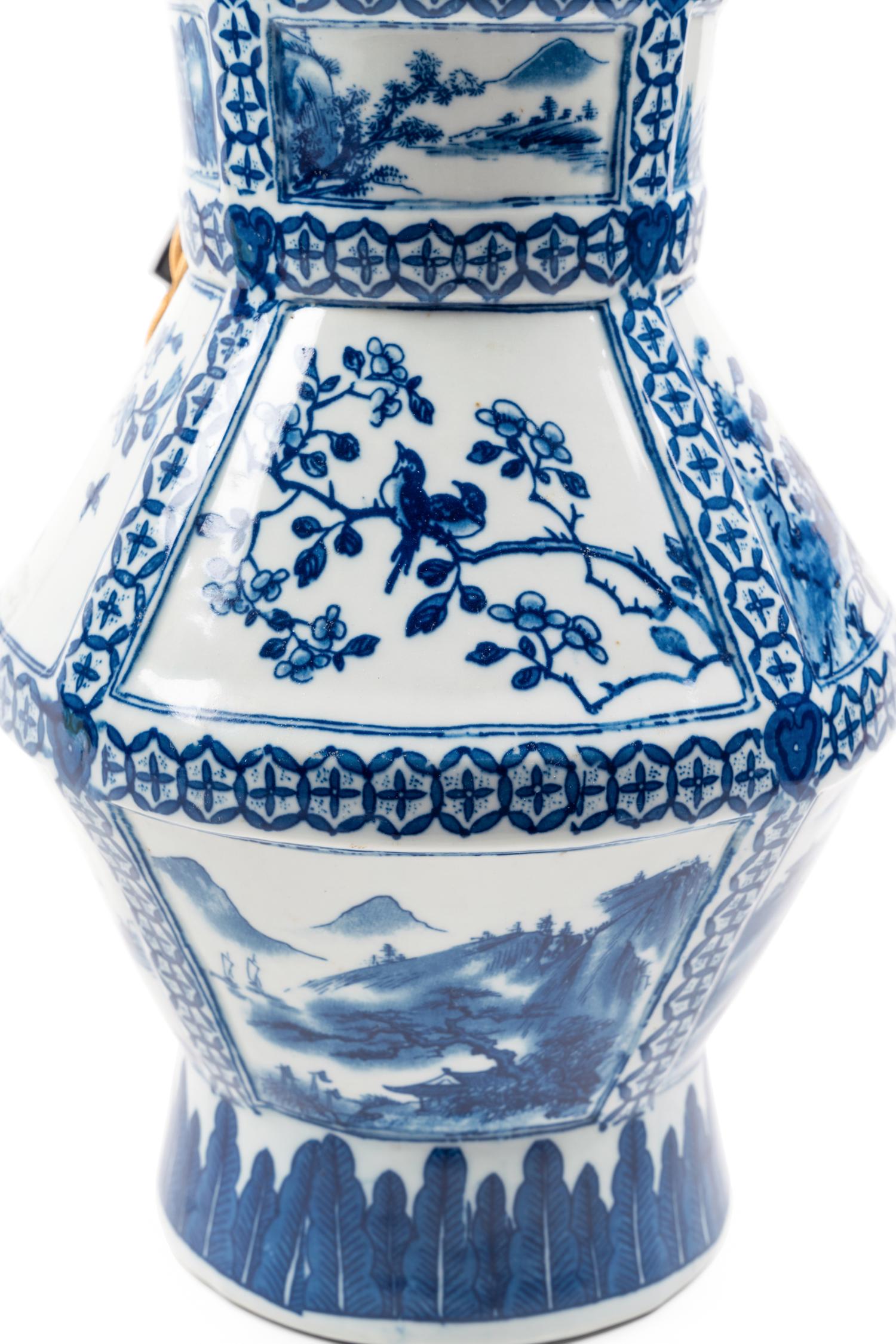 A Blue and White Chinoiserie Porcelain Table Lamp