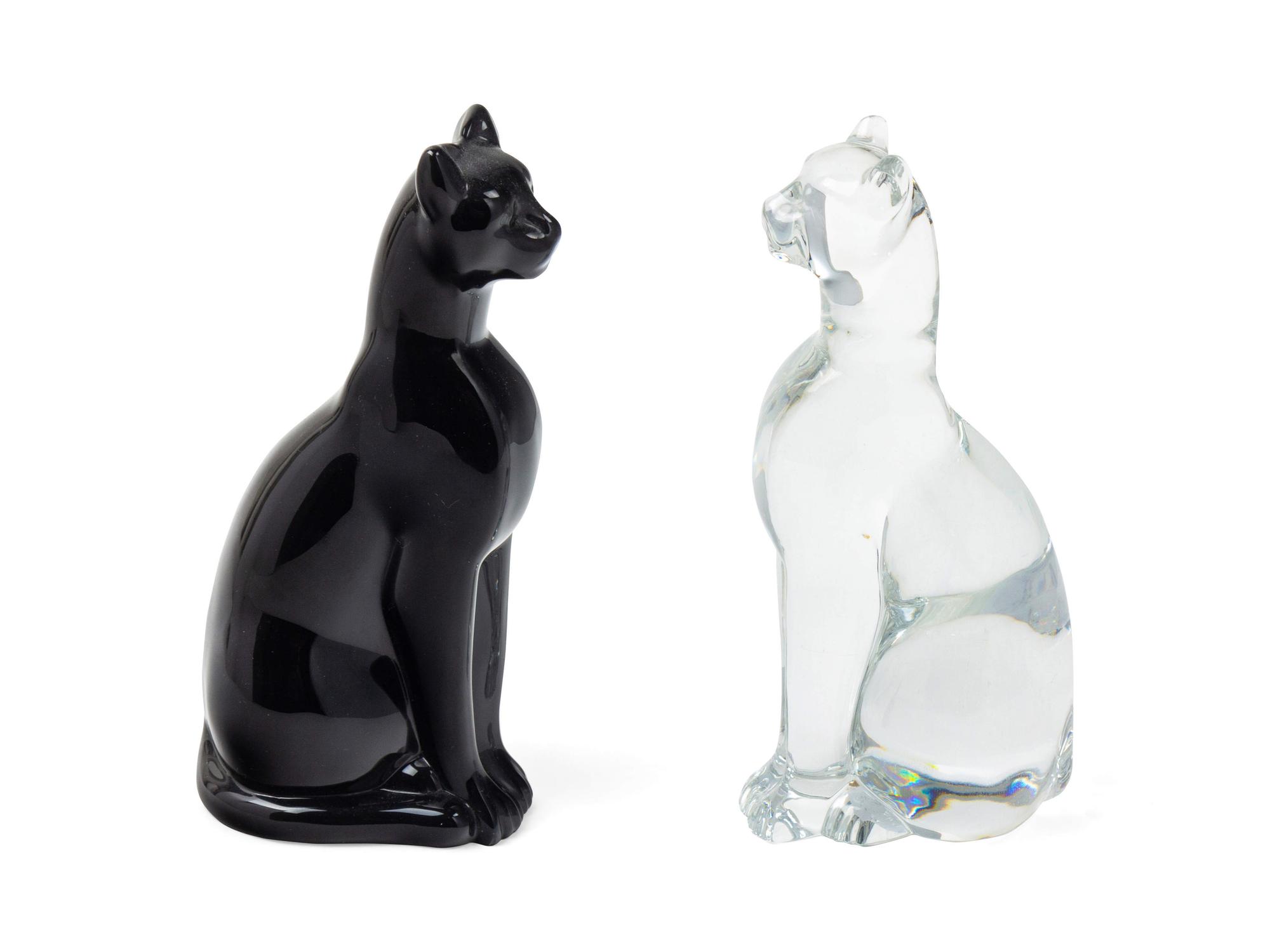 A Pair of Baccarat Glass Cat Figures