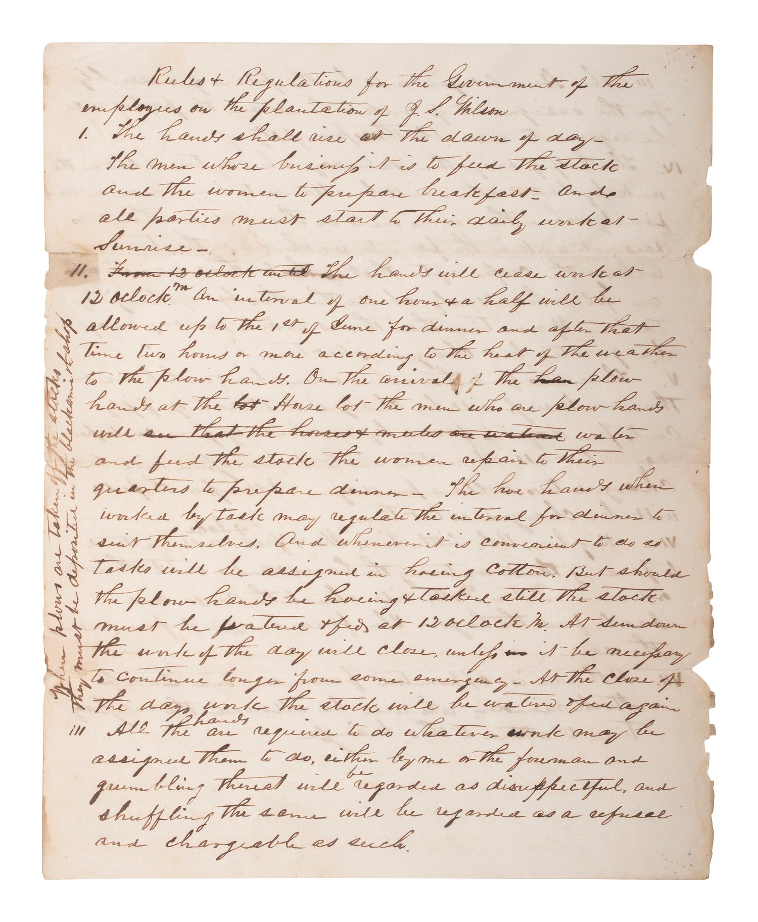 [SLAVERY & ABOLITION] -- [RECONSTRUCTION]. Labor contracts, "Rules & Regulations," and other documents associated with freedmen working on the South Carolina plantation of John S. Wilson, 1865-1868.