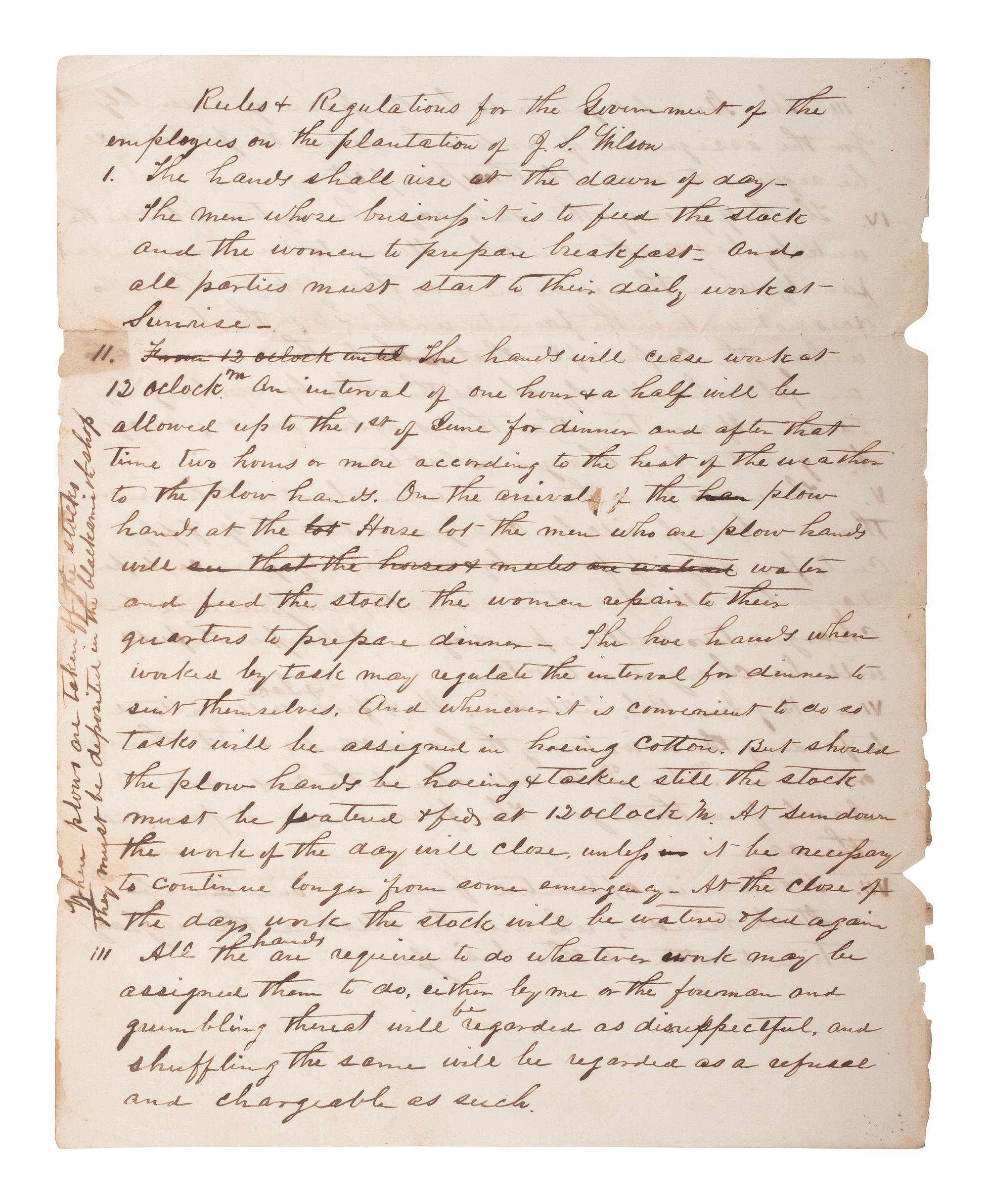 [SLAVERY & ABOLITION] -- [RECONSTRUCTION]. Labor contracts, "Rules & Regulations," and other documents associated with freedmen working on the South Carolina plantation of John S. Wilson, 1865-1868.