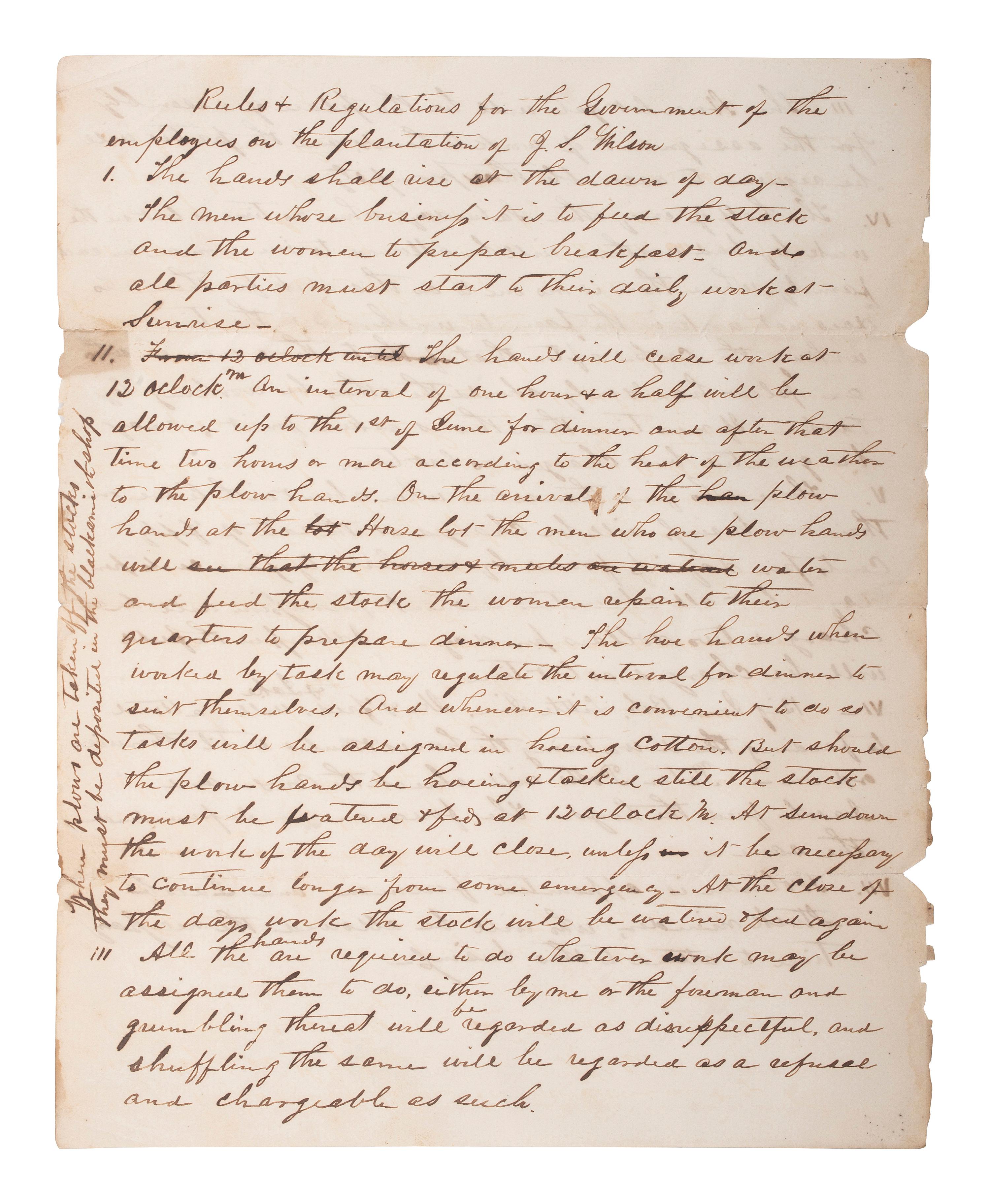 [SLAVERY & ABOLITION] -- [RECONSTRUCTION]. Labor contracts, "Rules & Regulations," and other documents associated with freedmen working on the South Carolina plantation of John S. Wilson, 1865-1868.
