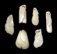 Six Chinese Pale Celadon Jade Carved Beans