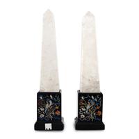 A Pair of Neoclassical Style Rock Crystal and Pietra Dura Obelisks
