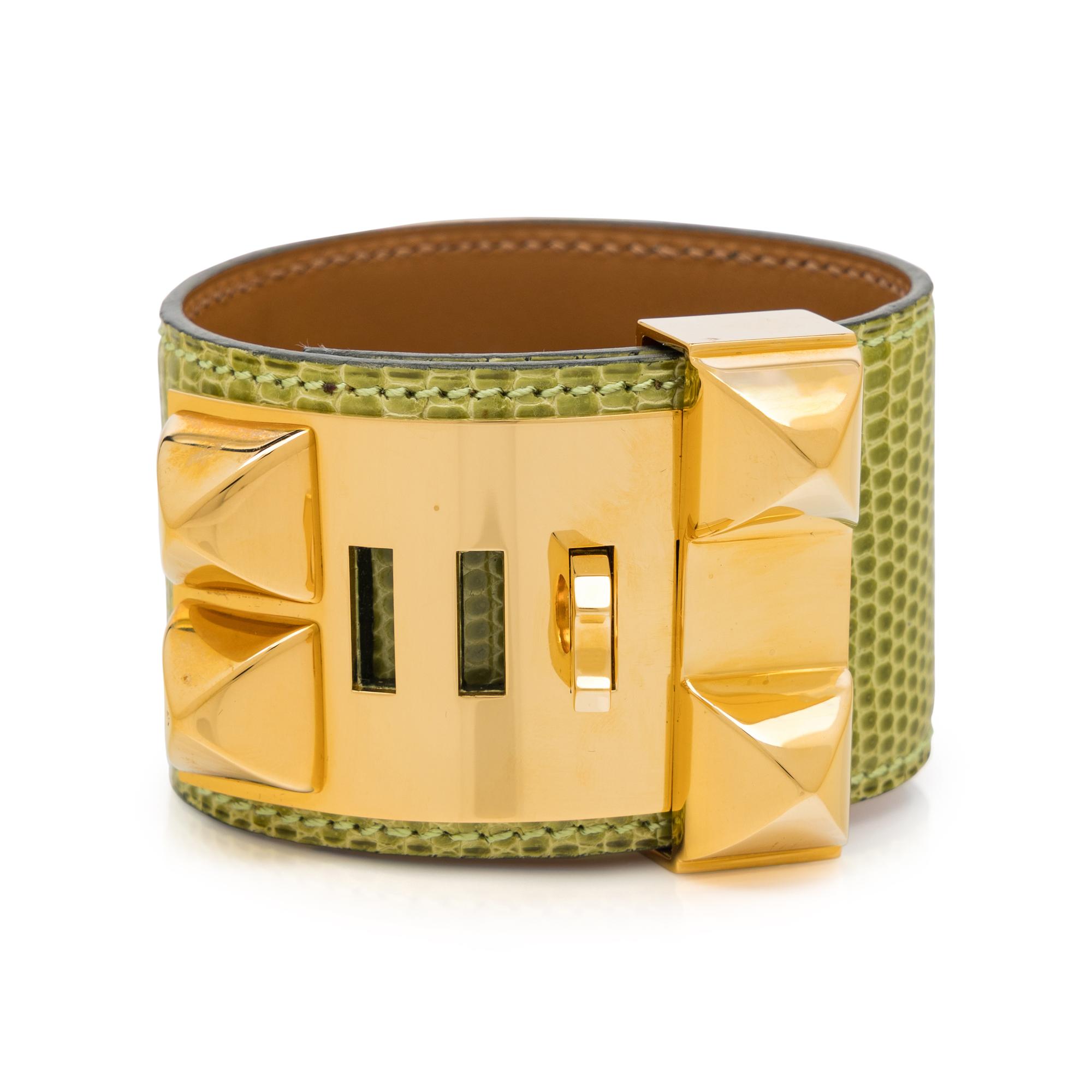 Hermès, Collier de Chien Bracelet in Light Green Lizard