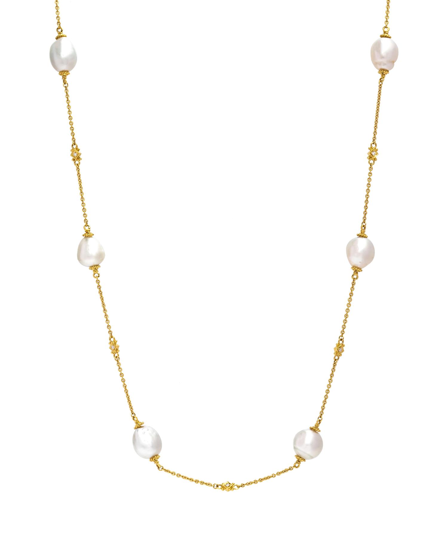 Judith Ripka, Cultured Baroque Pearl and Diamond Necklace