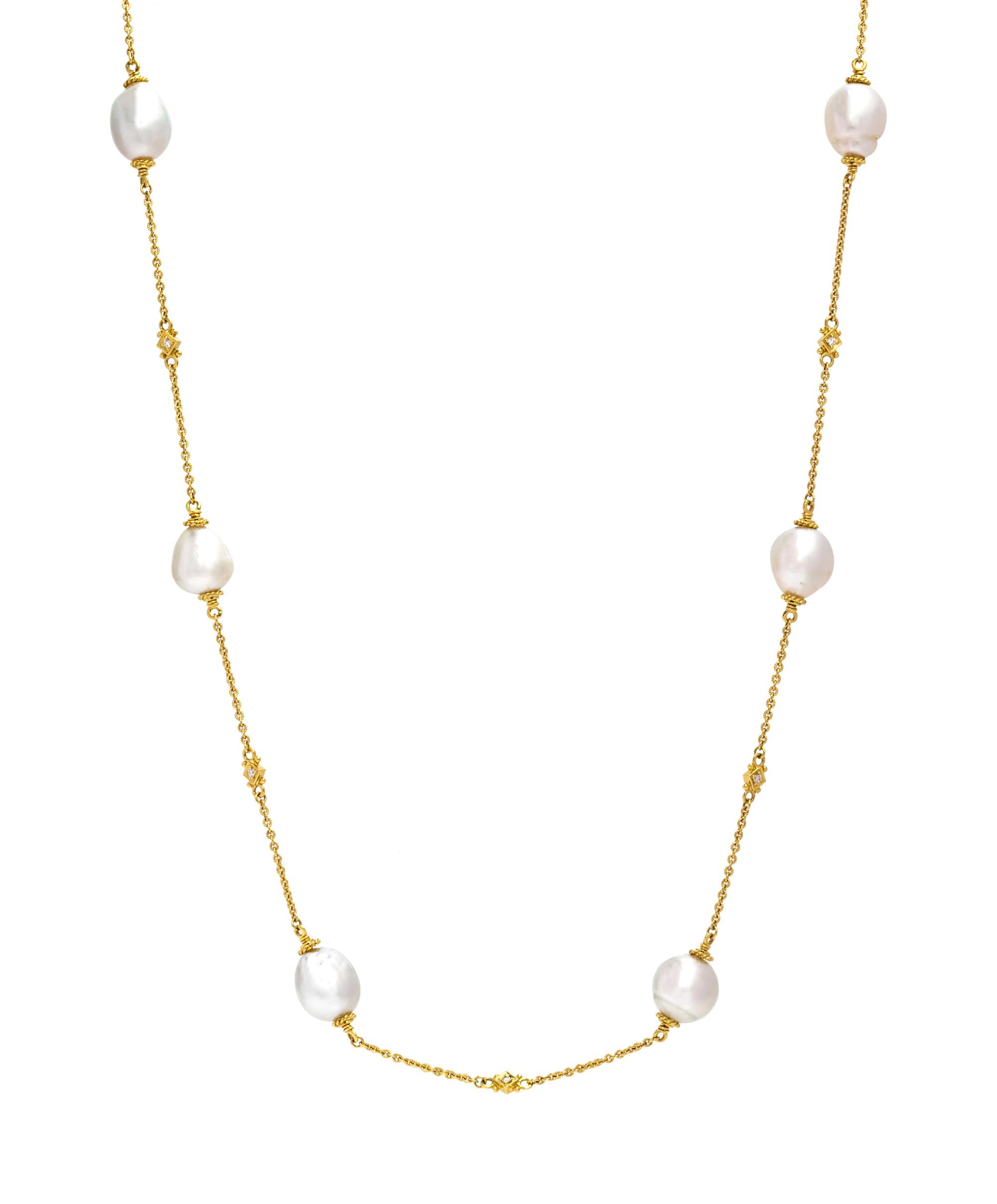 Judith Ripka, Cultured Baroque Pearl and Diamond Necklace