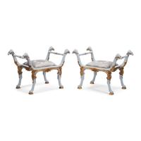 A Pair of Italian Painted and Parcel-Gilt Camel-Motif Benches