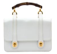A Gucci White Leather Double Sided Handbag, 9" x 6.5" x 4.5".