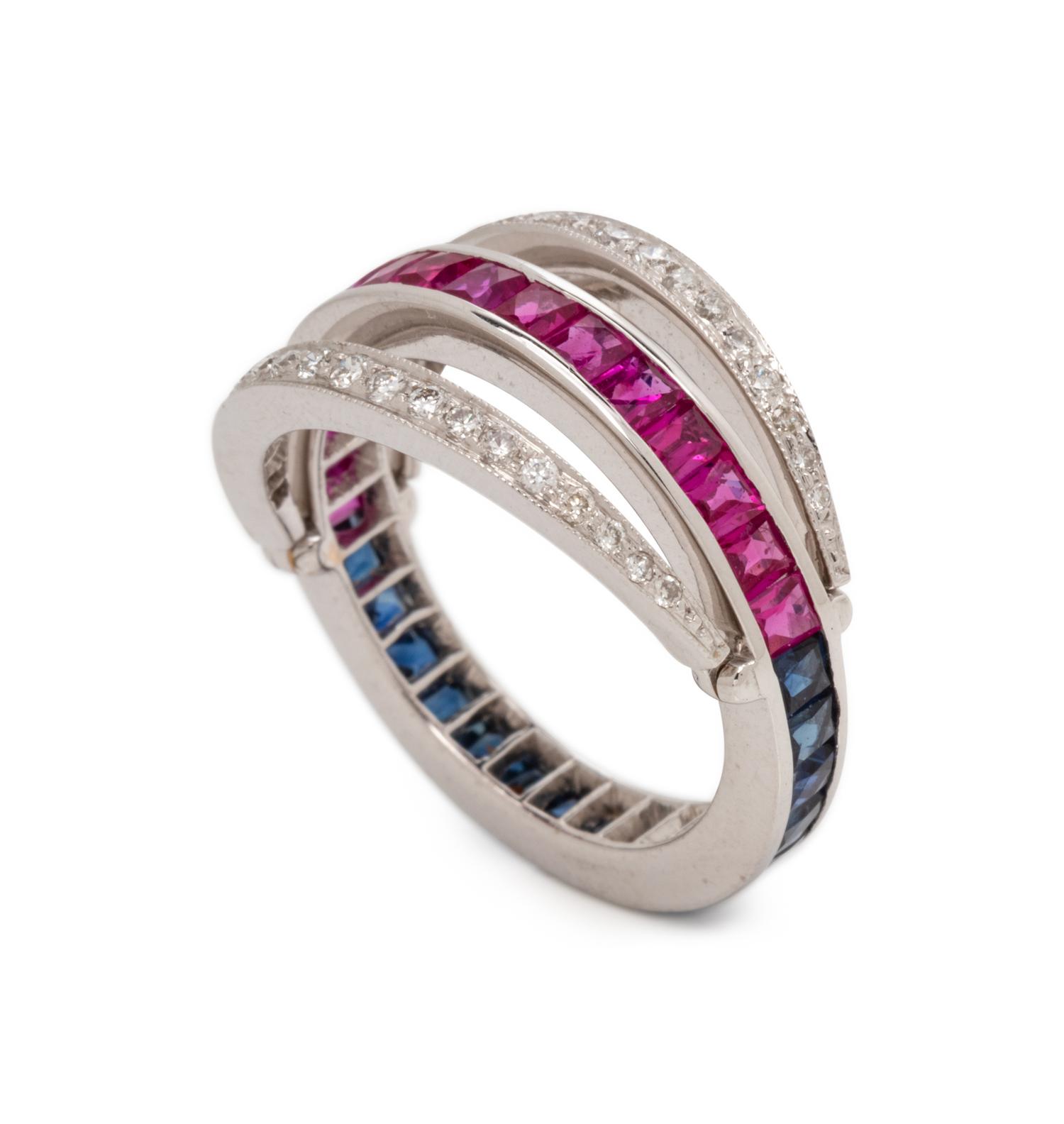 RUBY, SAPPHIRE AND DIAMOND FLIP RING