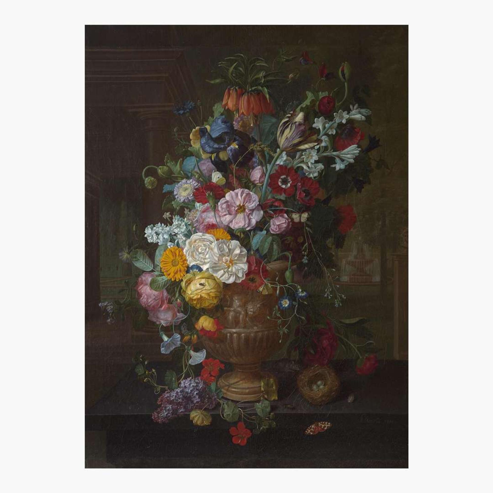 Jean-François Eliaerts (Belgian, 1761–1848) Still Life with Mixed Flowers in an Urn on a Ledge