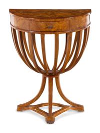 An Italian Biedermeier Style Burlwood Demilune Console Table