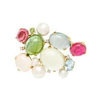YELLOW GOLD AND MULTIGEM BROOCH AND EARRINGS