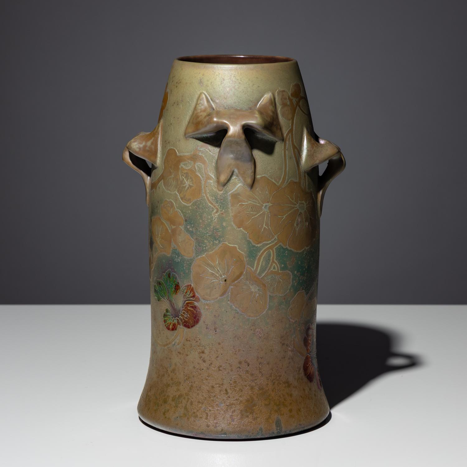 Vase with morning glories and nasturtium