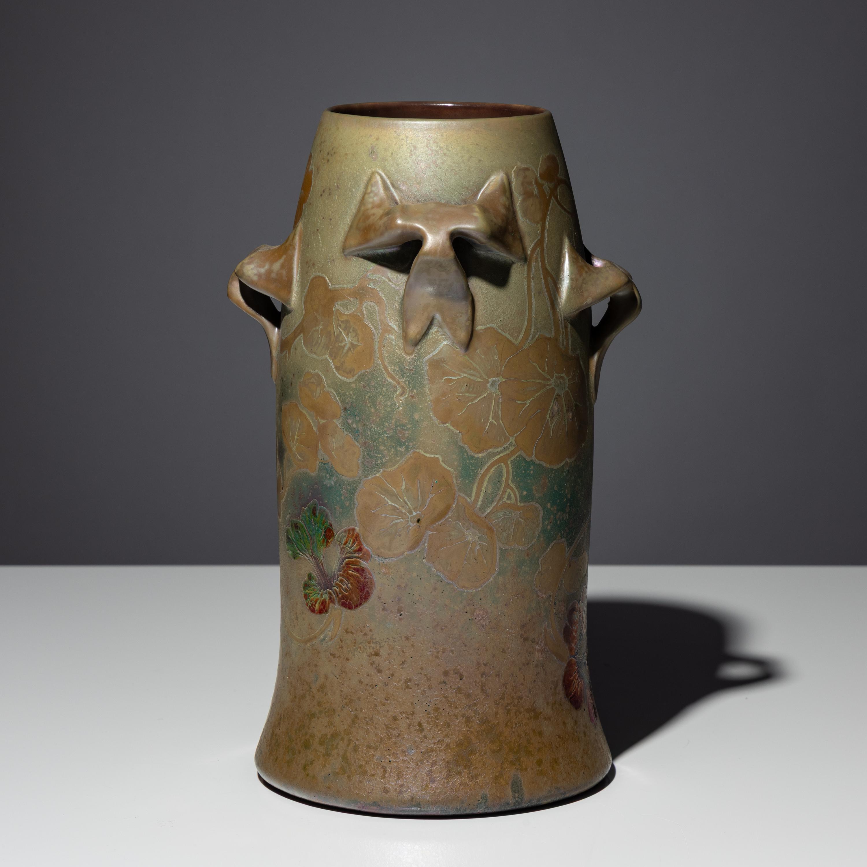 Vase with morning glories and nasturtium