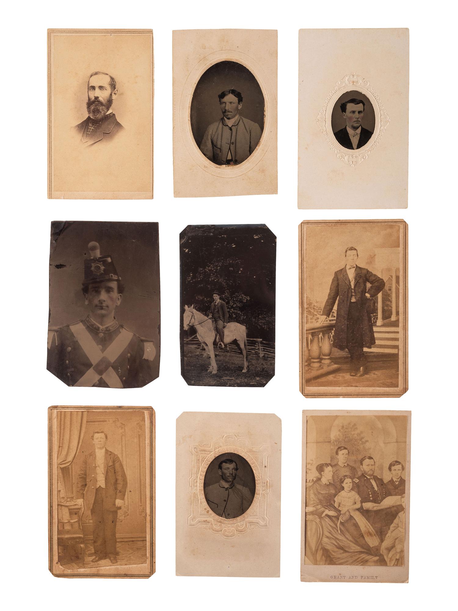 [EARLY PHOTOGRAPHY]. A group of 33 daguerreotypes, ambrotypes, tintypes, and CDVs of men of varying ages, including:
