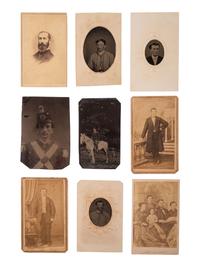 [EARLY PHOTOGRAPHY]. A group of 33 daguerreotypes, ambrotypes, tintypes, and CDVs of men of varying ages, including: