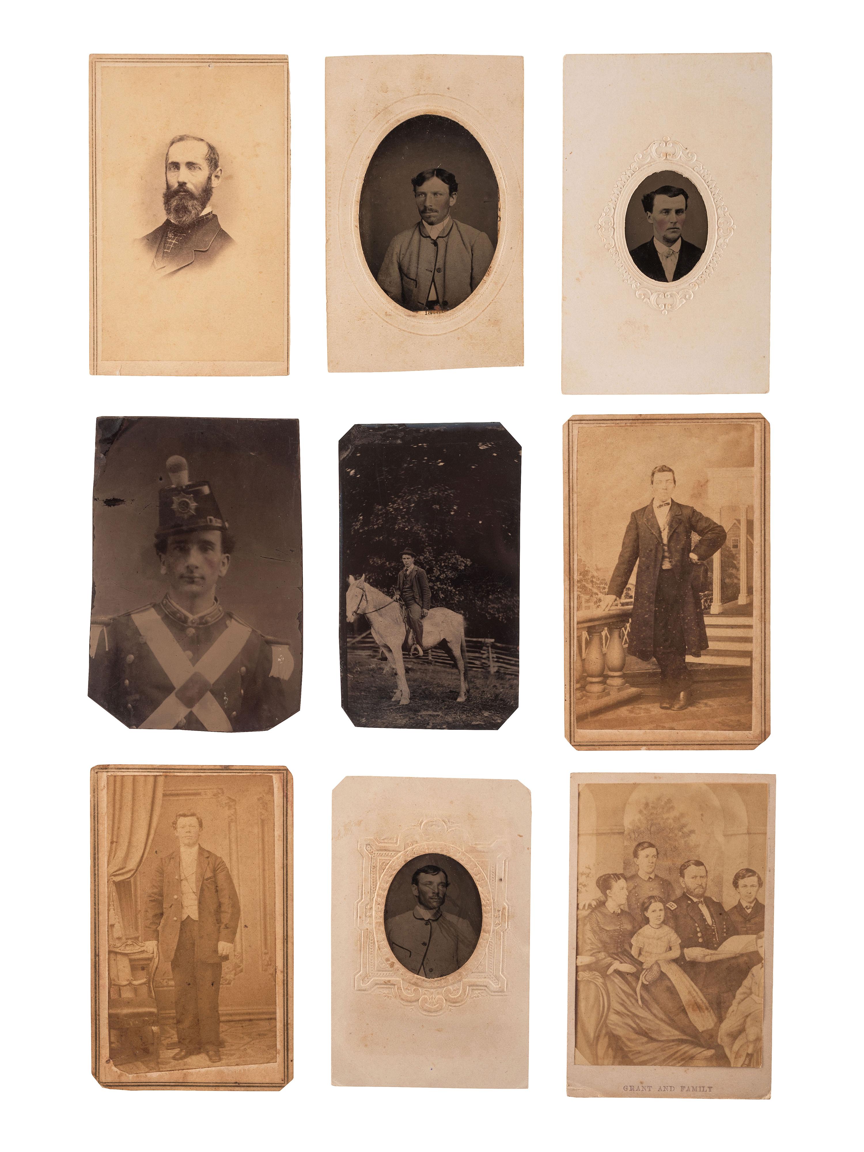 [EARLY PHOTOGRAPHY]. A group of 33 daguerreotypes, ambrotypes, tintypes, and CDVs of men of varying ages, including: