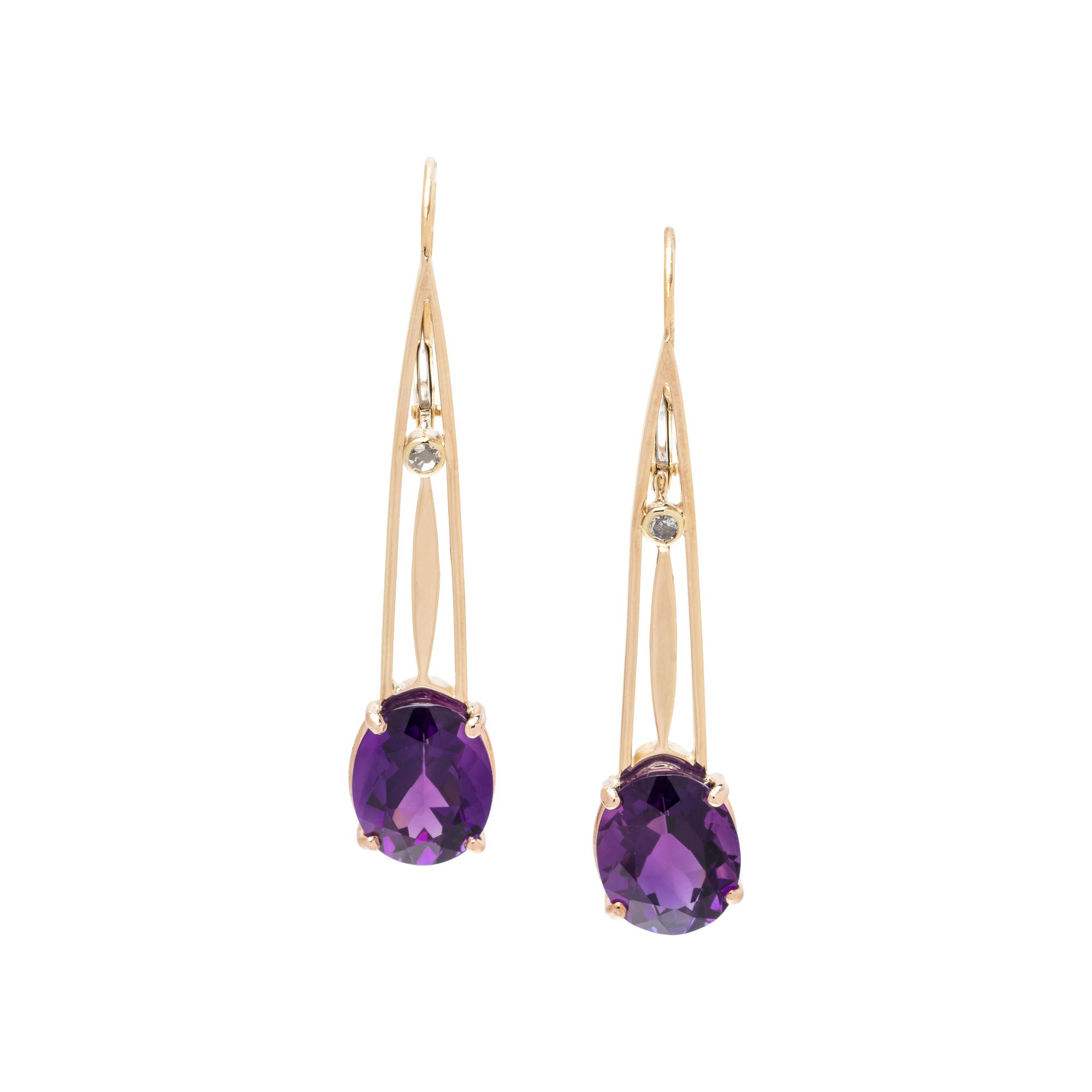 YELLOW GOLD, AMETHYST AND DIAMOND EARRINGS