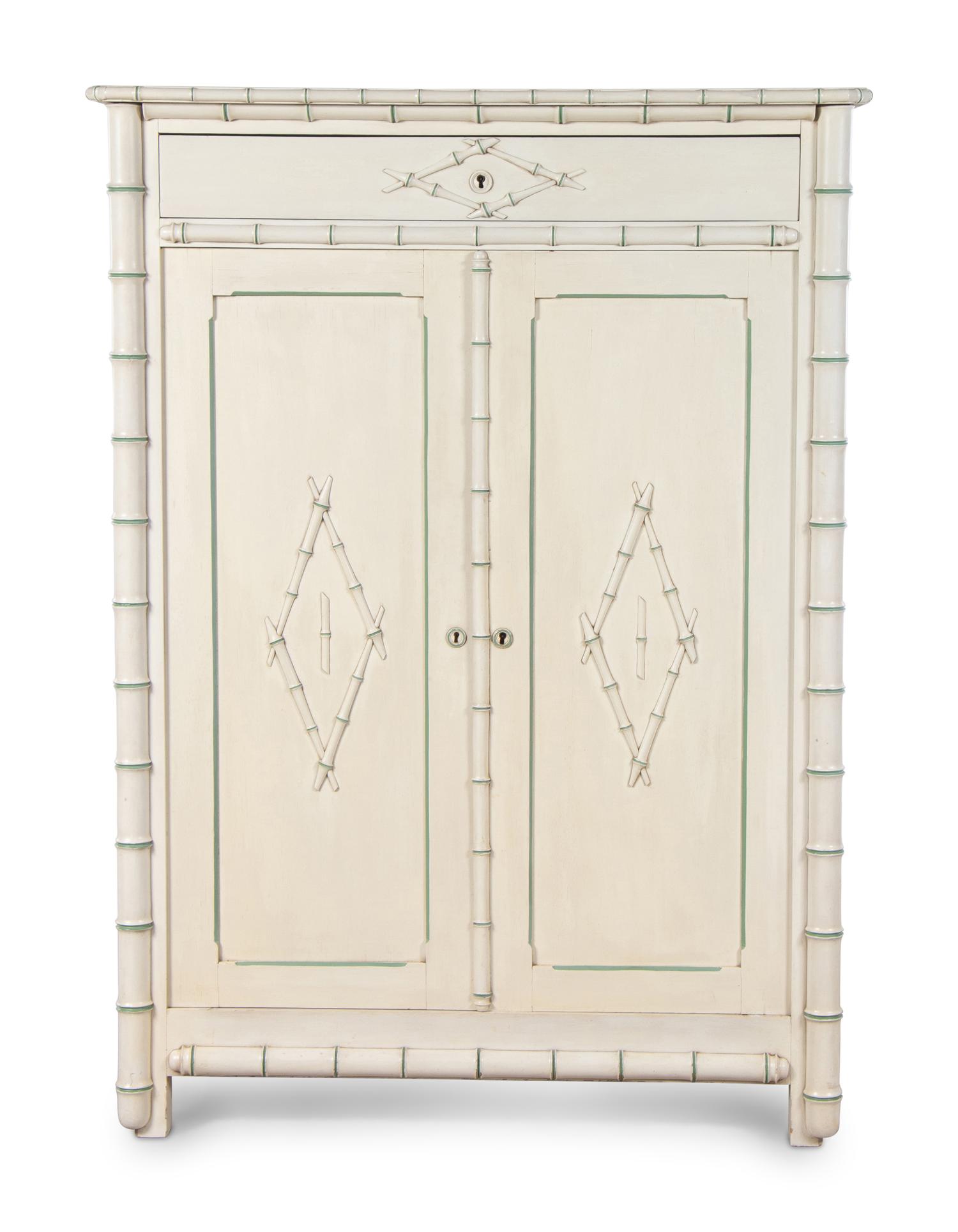 A Victorian White Painted Faux Bamboo Armoire