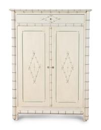 A Victorian White Painted Faux Bamboo Armoire