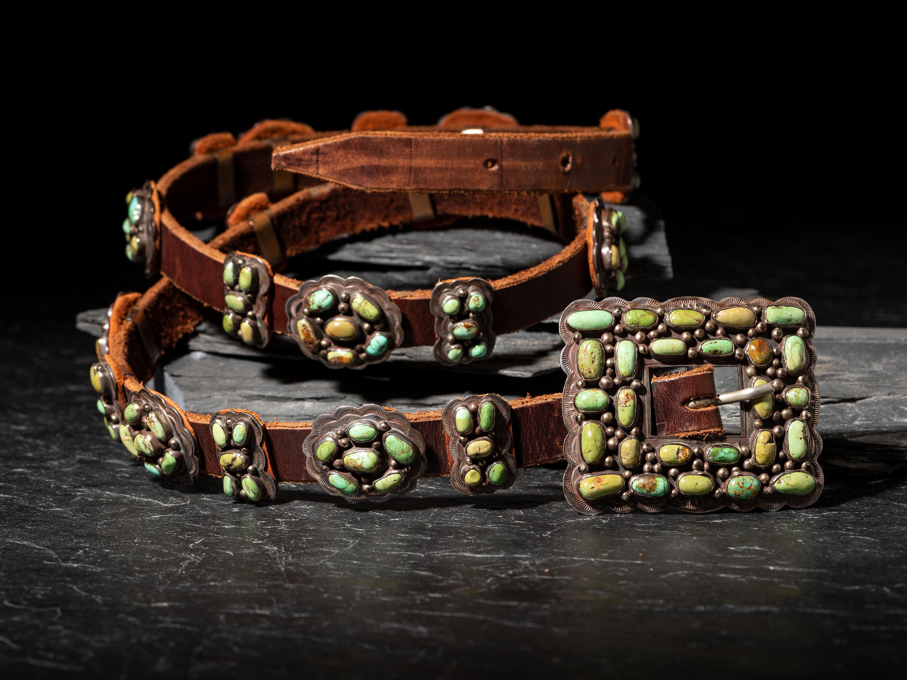 Navajo Sterling Silver and Turquoise Cluster Concha Belt