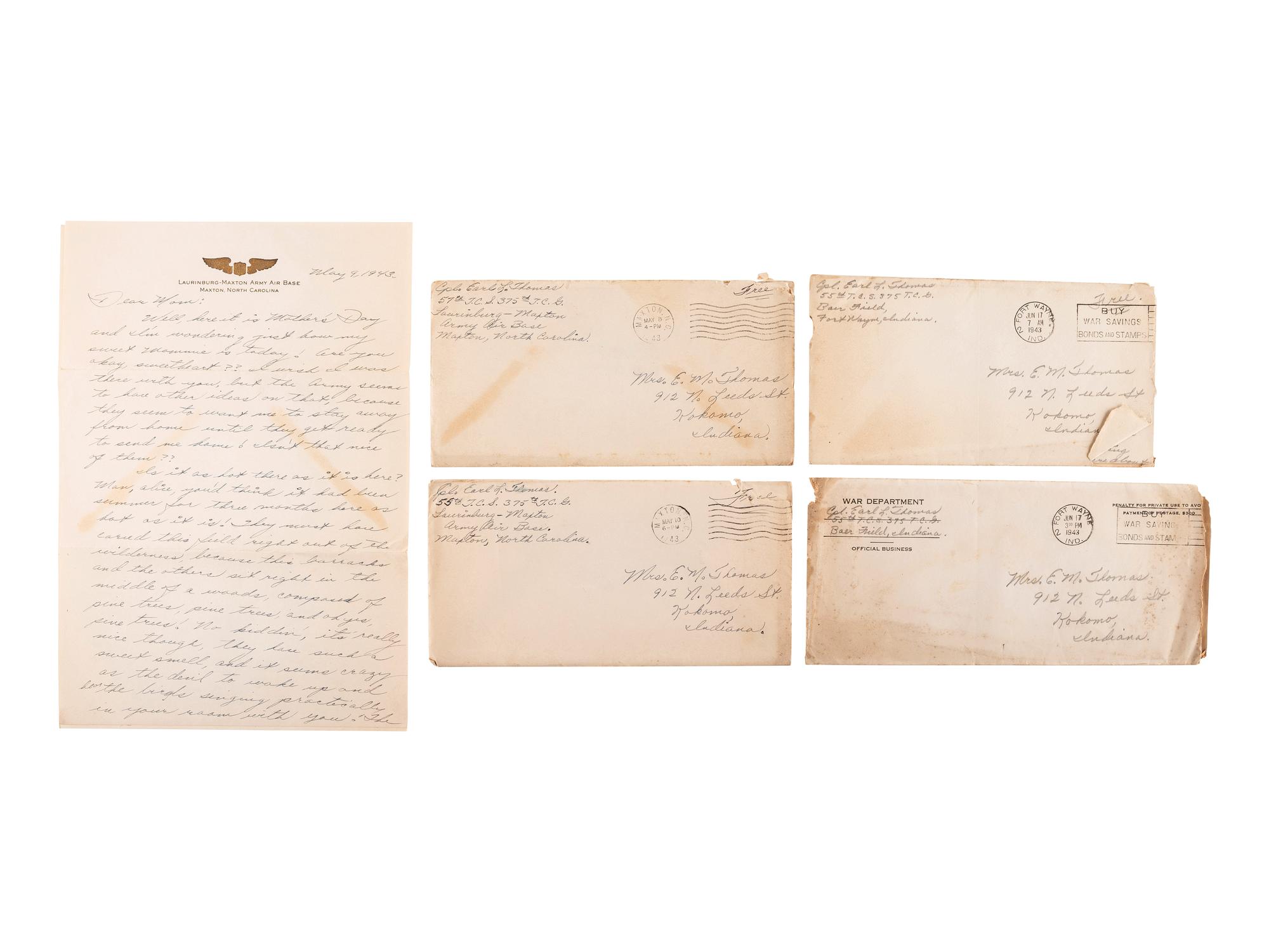 [WORLD WAR II]. Manuscript archive of Private Earl L. Thomas, US Army Air Corps, 1942-1945.